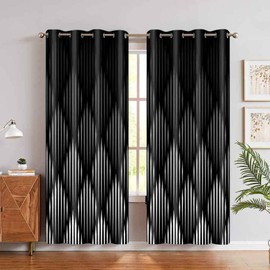 AHBEWIN Abstract Art Blackout Curtains Black White Striped Line Pattern Curtain Geometric Rhombus Modern Drapes for Bedroom Soundproof Window Treatment 52x84 Inch Set of 2 Panels CLXTAH127