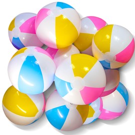 Novelty Place Inflatable Beach Balls - 3 Pack, 12" Diameter, White Panels Alternate with Macaron Colors, Leak-Proof PVC - Summer Beach Pool Party Supplies, Fun Floating Toys for Teenagers, Adults