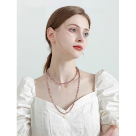 Firstmeet Stone Necklace Long Agate Beads Chain Round Smooth Bracelet Jewelry for Women(XL-1116-Red Medical)