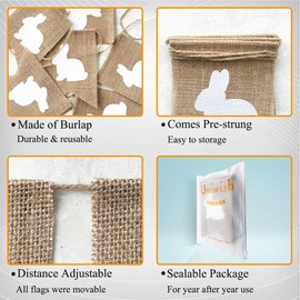 Uniwish Rabbit Banner Burlap Bunny Sign Easter Decorations Indoor Outdoor Photo Props Rustic Baby Shower Birthday Party Favors