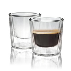 HOME & HONEY Double-Walled Insulated Glass Espresso Cups, Set of 2, 5.4oz Capacity, Fluted Borosilicate Glass