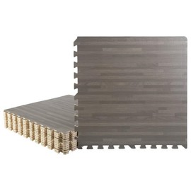 EVA Foam Floor Tiles 12-Pack - 48 SQFT Woodgrain Puzzle Mats for Floor - Interlocking Foam Tiles for Family Room or Gym Flooring by Stalwart (Gray)