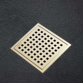 TECFORG 6 Inch Gold Square Shower Drain Floor Drain with Removable Cover Grid Grate, 4x4 Gold Shower Drain,SUS304 Stainless Steel CUPC Certificate (6 inch)