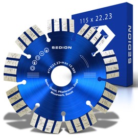 SEDION ® Diamond Cutting Disc 115 mm - Cutting Disc for Separating Stone Concrete Reinforced Concrete Paving Stones Clinker Granite Asphalt Basalt - 115 mm x 22.23 - SEDION Premium Quality - Diamond