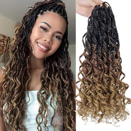 Goddess Curly Box Braids Crochet Hair Brown 3X Wavy Crochet Box Braid hair Extension Synthetic Braiding Hair (18inch, Ombre Brown)