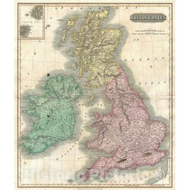 Historic Map : The British Isles with Shetland & Orkney Islands, Thomson, 1815, Vintage Wall Décor : 20in x 24in