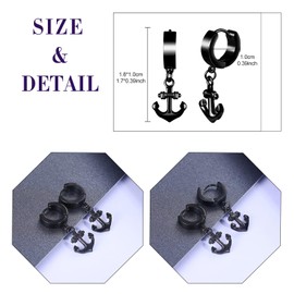 feilok anchor Hoop Earrings for Women Men Stainless Steel Piercing Huggie Earrings Studs black