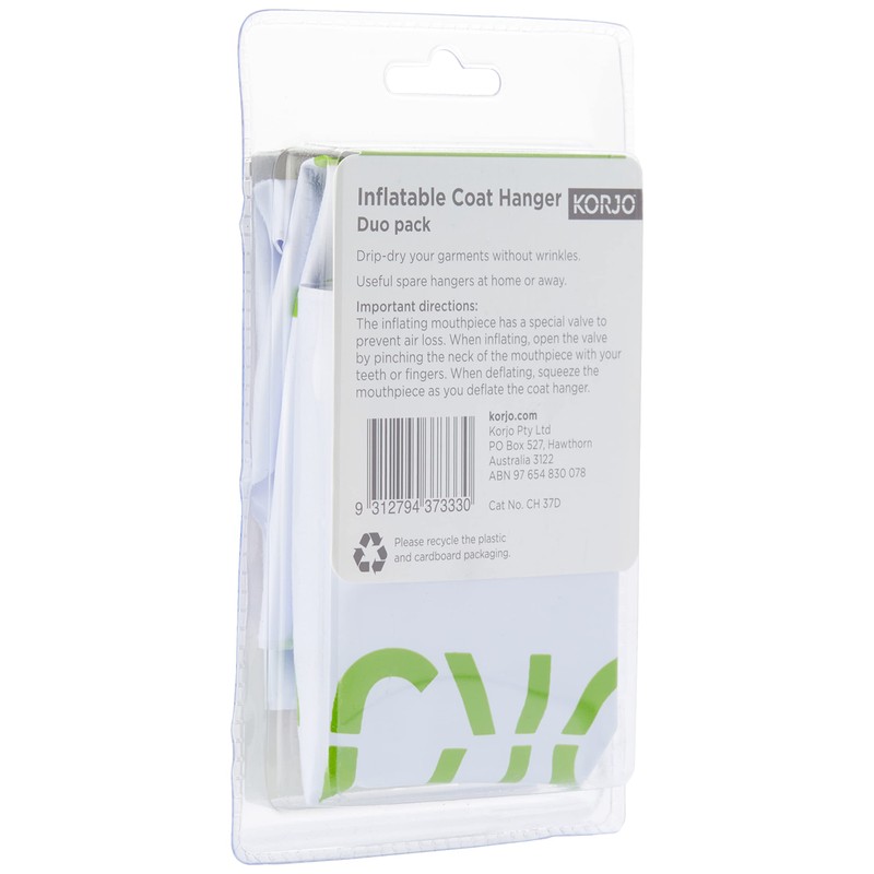 Korjo Coat Hanger Duo Pack, Inflatable Coat Hangers, for Travel,