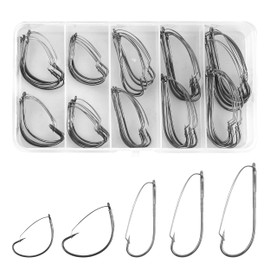 Weedless Wacky Rig Hooks Bass Fishing Hooks Kit, 50pcs Carbon Steel Wide Gap Worm Hook with Weed Guard Long Necks Hook for Wacky Rigging Soft Baits