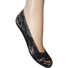 Silky Women's Deluxe Anti-Slip Floral Lace Footlets Liners (2 Pair Pack) (Black)
