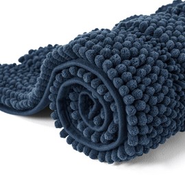 SyMax Bathroom Mats Non-Slip Chenille Bathroom Rugs Plush Bath Mat Soft Rugs for Bathroom Machine Washable(Navy,16"x24")