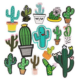 Libiline 15pcs Kid Embroidered Patches Cactus Sew On/Iron On Patch Applique Clothes Dress Plant Hat Jeans Sewing Flowers Applique DIY Accessory (Cactus)