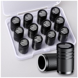 Muzioiernsu American Flag Tire Valve Stem Caps, Aluminum USA Caps Black, Universal Dust Proof Covers for Cars Trucks Bikes Motorcycles Bicycles Corrosion Resistant Black and White National Flag 12PCS