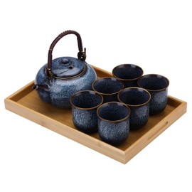 I-MART Japanese Tea Set, Asian Tea Set, Traditional Tea Set, Tea Set with Tray, Teapot and 6 Tea Cups