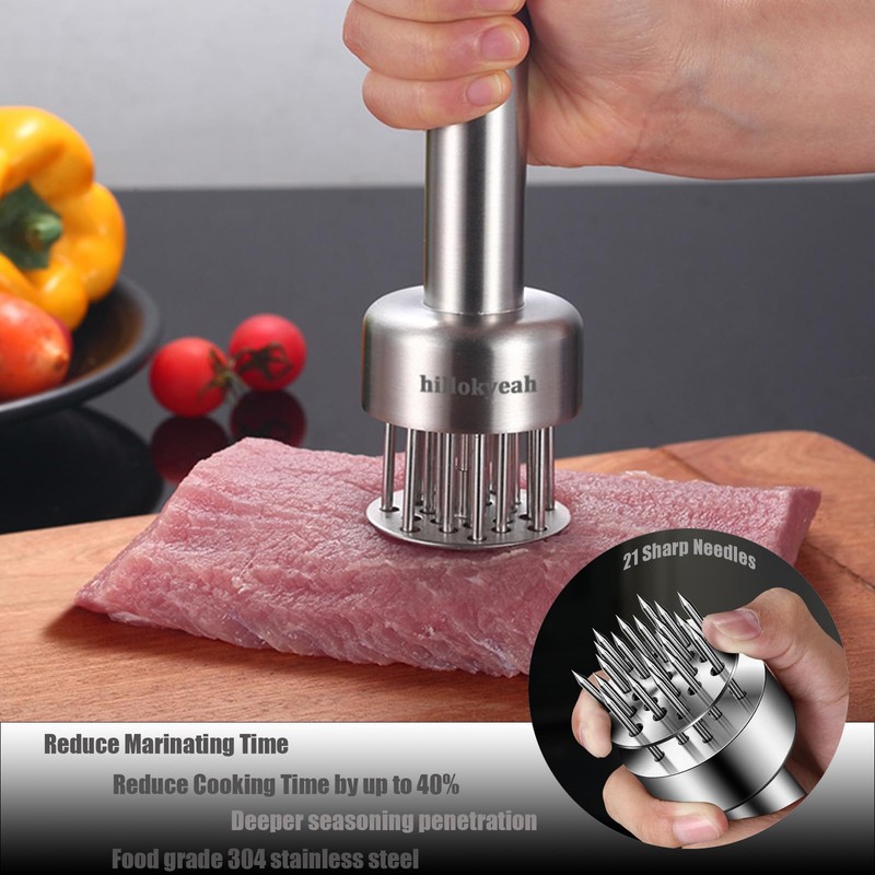 Stainless Steel Meat Tenderizer with Needle Blades, Dishwasher Safe Kitchen