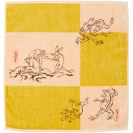 YamamotoJin Shoten Japanese Miscellaneous Goods Kyoto Accessories, National Treasure, Chojujujin Figurines Caricature, Jacquard Print Towel, B Mustard, Approx. 9.8 x 9.8 inches (25 x 25 cm)