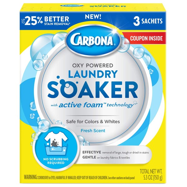 Carbona® Oxy Powered Laundry Soaker with Active Foam Technology | Powerful Stain Remover | Chlorine Bleach Free | Safe on Colors & Whites | 5.3 Oz, 1 Pack