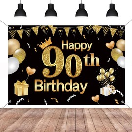 90th Birthday Decorations Happy 90th Birthday Backdrop for Men and Women Photography Background Birthday Decorations Party Banner Photo Booth Props 150cm x 90cm