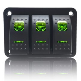 Stark Industries - 3-Gang Rocker Switch Aluminum Panel - Toggle Switch Dash 5 Pin ON/Off - 2-LED Backlit for Boat Truck Marine (Green)