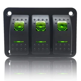 Stark Industries - 3-Gang Rocker Switch Aluminum Panel - Toggle Switch Dash 5 Pin ON/Off - 2-LED Backlit for Boat Truck Marine (Green)