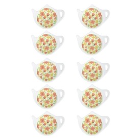 SOCOSY Flowers Pattern Ceramic Tea Bag Coasters Spoon Rests Teabag Resting Caddy Holder Saucer Set, Tea Coffee Accessories, Seasoning Dishes, Keep Your Tea Time Tidy and Organized-Orange-10 PCS