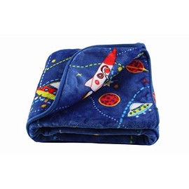 LittleBees Newborn Toddler Soft Quality Stroller Baby Throw Blanket 39 Inch for Baby Shower (Blue Rocket) Outer Space Theme