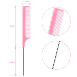 3 Pcs Rat Tail Combs Salon Hairdressing Comb with Stainless Steel Handle, Fine Tooth Combs for Women, Barber