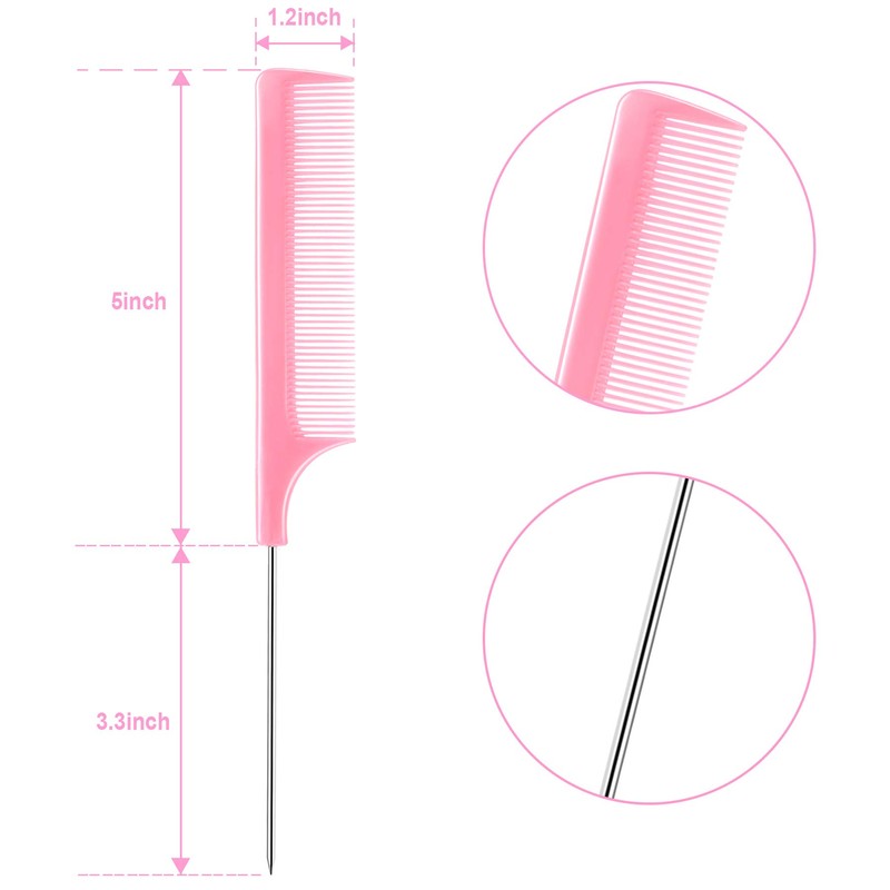 3 Pcs Rat Tail Combs Salon Hairdressing Comb with Stainless