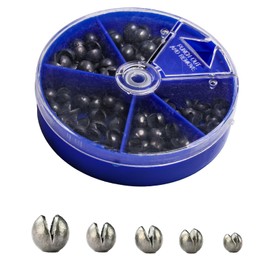 CROUTE Fishing Lead Set, Lead Shot Fishing, Removable Clamping Lead, Fishing Lead Set with Storage Box, Lead Weights Fishing, Fishing Weights (0.3g/0.5g/0.6g/0.8g/1g)