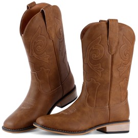 RLW Kids Cowboy Boots for Boys Girls Western Square Toe Youth Cowgirl Boots for Toddler Little & Big Kid, Brown 7 Big Kid