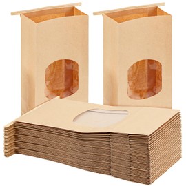Moretoes 100pcs Cookie Bags for Packaging Bakery Bags with Window, Cookie Bags Coffee Bags Kraft Paper Bags, Tin Tie Tab Bags Brown Window Bags (4.5 x 2.36 x 9.6 Inches)