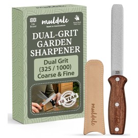 Muldale Secateurs Sharpener - Titanium Grit Dual Sided - Garden Tool Sharpening Stone for Shears, Hedge Trimmer, Lawnmower and Axe - Leather Strop
