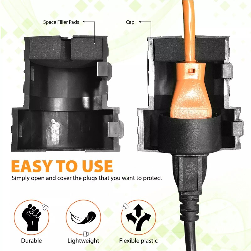 Plug-Tie Cord Safety Cover for Electrical Corded Lawn Equipment
