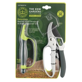 Spear and Jackson Kew Gardens Razorsharp CUTTINGSET1K Ratchet Anvil Secateurs and Sharpener Set