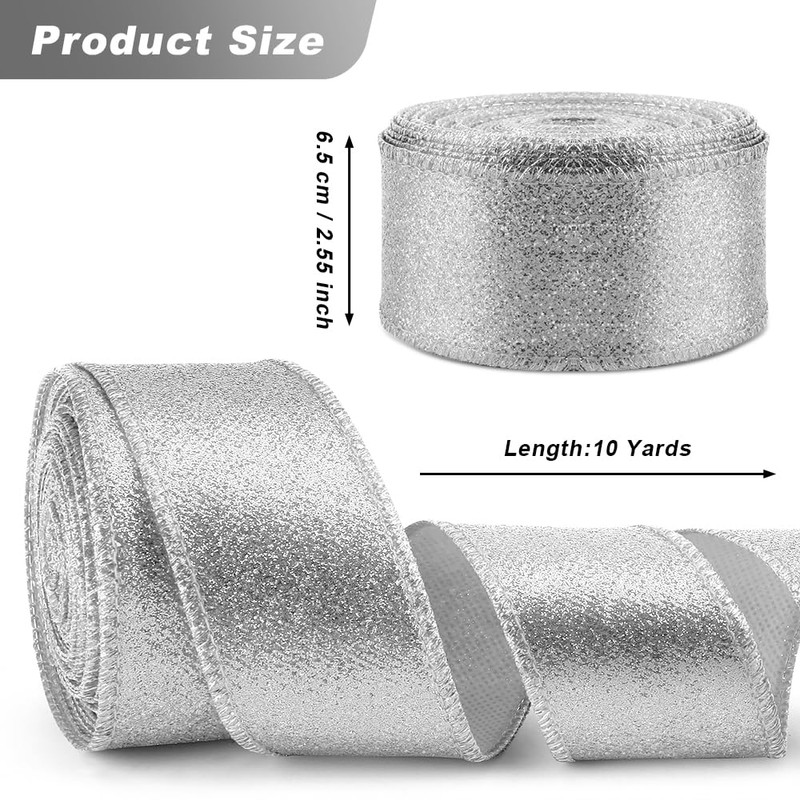 Christmas Ribbon Christmas Tree Ribbon Silver Christmas Ribbon Wired Glitter