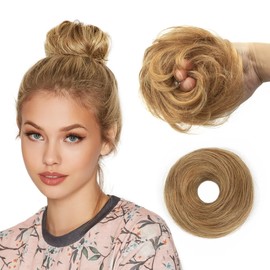 isheeny Hair Bun Small Messy Bun Hair Piece Human Hair Ponytail, Honey Blond Ponytail Extension Hair Accessories Elastic Easy Scrunchie for Women