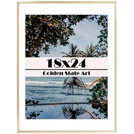 Golden State Art, 18x24 Gold Picture Frame Displays Photo 16x20 with Mat or 18 x 24 Without Mat for Wall Mounting, Classic Satin Aluminum Frames with Real Glass (Pack of 1)