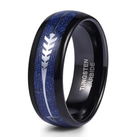 8mm Mens Wedding Band Arrow Inlay Black Blue Engagement Ring for Men Comfort Fit Size 10