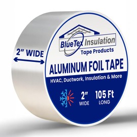 BlueTex InsulationㅤHVAC Aluminum Foil Tape 2 inch x 35 Yards (105 feet) 4 mil, Heavy-Duty Silver Duct Tape Metallic, High/Low Temperatures Aluminum Tape for Ductwork, Insulation & Vapor Barrier Seams