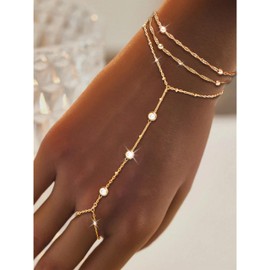 Hand Chain for Women Ring Bracelet Hand Chain Dainty Gold Finger Ring Slave Bracelet Zircon Hands Jewelry Gifts Trendy Stuff 2025