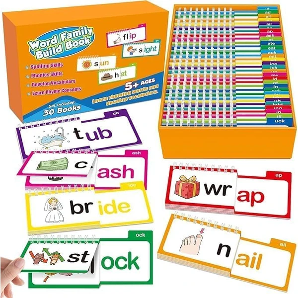 30 Read and Rhyme Flip Books, Phonics Flash Cards, Word