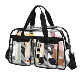 Enkrio Large Clear Tote Bag Clear Duffle Toiletry Bag with Zipper Transparent See Through Bag for Work Sports Gym Beach (Black)