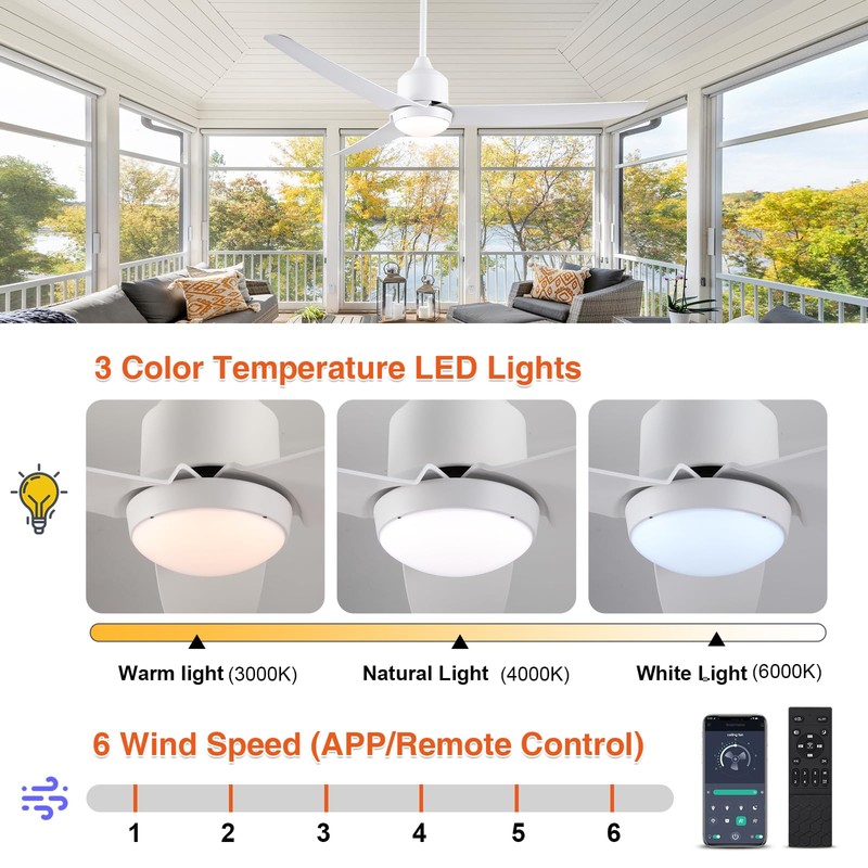 BZX Waterproof Outdoor Ceiling-Fan with Light - 52" Modern Ceiling
