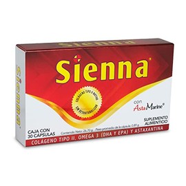 Sienna Suplemento Alimenticio a Base de Colágeno Tipo II, Omega 3 (DHA y EPA) y Astaxantina con 30 Cápsulas