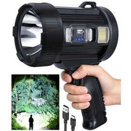 BERCOL Rechargeable Spotlight,2000000 LM Super Bright Handheld Spot Light LED Flashlight High Powered Spotlight Large Searchlight Outdoor with Solar Panels for Boating Camping Hunting
