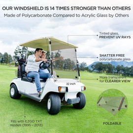 Ezgo Golf Cart Windshield Ezgo TXT Windshield Replacement for Front Fits 1995 to 2013 Ezgo TXT and Medalist Models Foldable Tinted UV Protection and Impact Resistant PC Shield