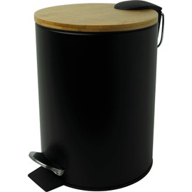 helit H2404495 Pedal Bin "the Bamboo", 3 Litres, with Bamboo Lid, Metal Container, Quiet Closing, Black, Pack of 1