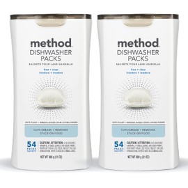 Method Dishwasher Detergent Packs, Fragrance Free + Clear, Dishwashing Rinse Aid to Lift Tough Grease and Stains, 54 Dishwasher Tabs per Package, (Pack of 2)