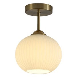 Mid Century Modern Semi Flush Mount Ceiling Light Vintage Ribbed Glass Ceiling Light Antique Brass Flush Mount Ceiling Light White Hallway Light Fixtures Ceiling Mount