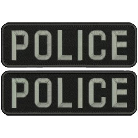Police 2 Embroidery Patches 10x3''Velcr@ On back Gray On black